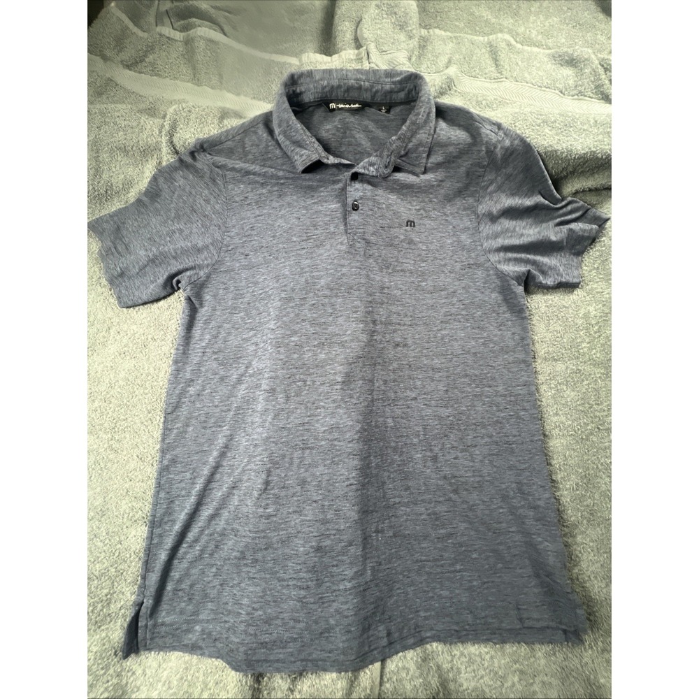 Travis Mathew Golf Polo Shirt Men's Large Short Sleeve Blue Logo Casual